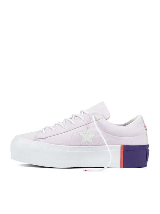 Converse One Star Tri-Block Γυναικεία Flatforms Sneakers Barely Grape / Rush Coral / White