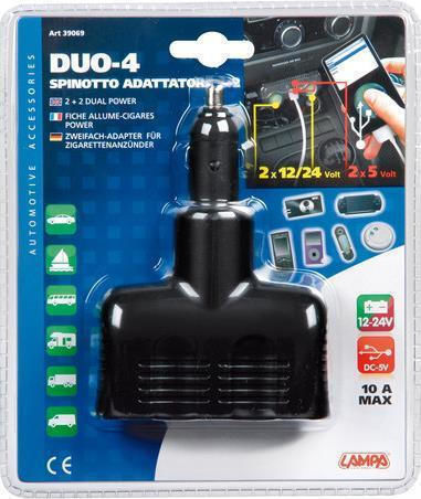 Lampa Duo-4 Φορτιστής Αυτοκινήτου 10A με Θύρες: 2xUSB 2xΑναπτήρα