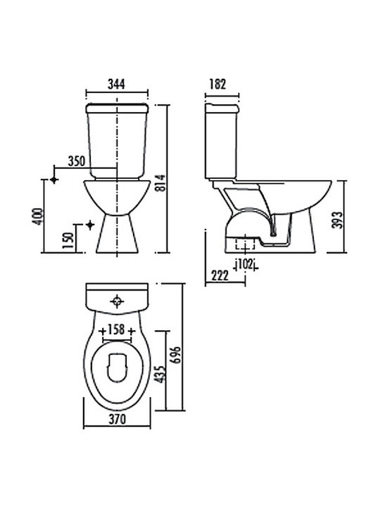 Creavit Pitta Stehende Toilette Unterer Siphon mit Spülung mit Deckel Duroplast Weiße