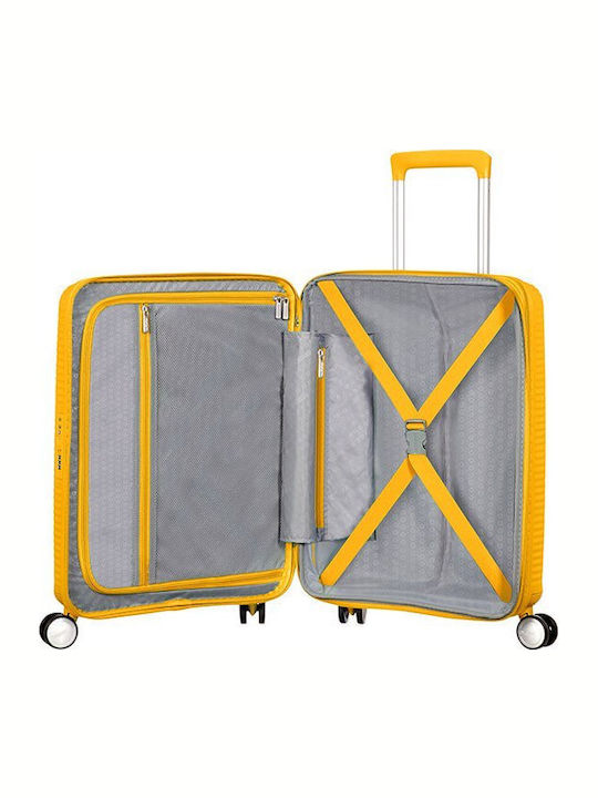 American Tourister Soundbox Spinner 4 Cabin Hard Suitcase Golden Yellow with 4 Wheels Height 55cm