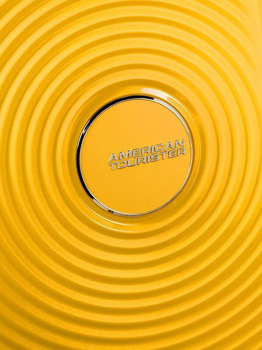 American Tourister Soundbox Spinner 4 Cabin Hard Suitcase Golden Yellow with 4 Wheels Height 55cm