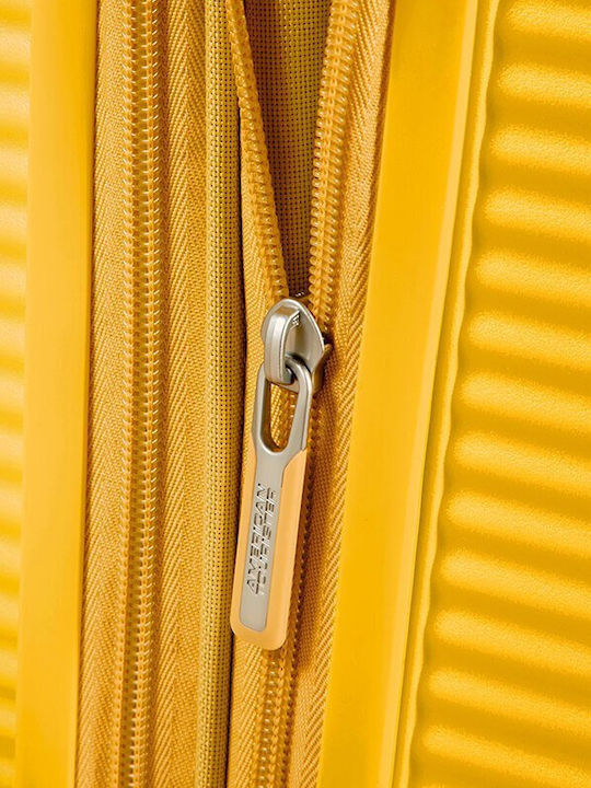 American Tourister Soundbox Spinner 4 Cabin Hard Suitcase Golden Yellow with 4 Wheels Height 55cm
