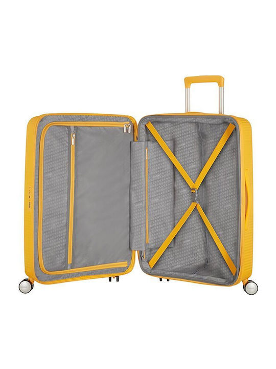 American Tourister Soundbox Spinner 4 Large Hard Yellow Suitcase With 4 Wheels Height 77cm