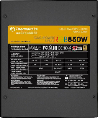 Thermaltake Toughpower DPS G RGB 850W Gold 850W Захранващ блок за компютър Пълен модул 80 Plus Gold