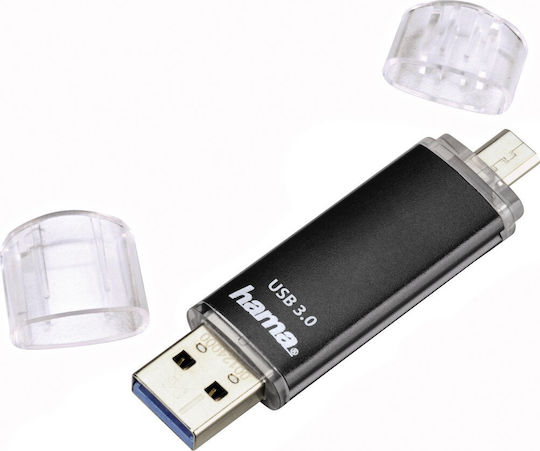 HAMA Laeta Twin 128GB USB Stick with USB-A and micro USB-B Connection Black