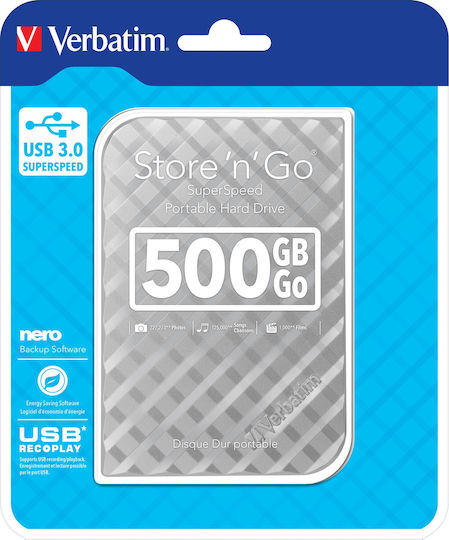 Verbatim Store 'n' Go Gen 2 USB 3.0 External 2.5" HDD 500GB Silver