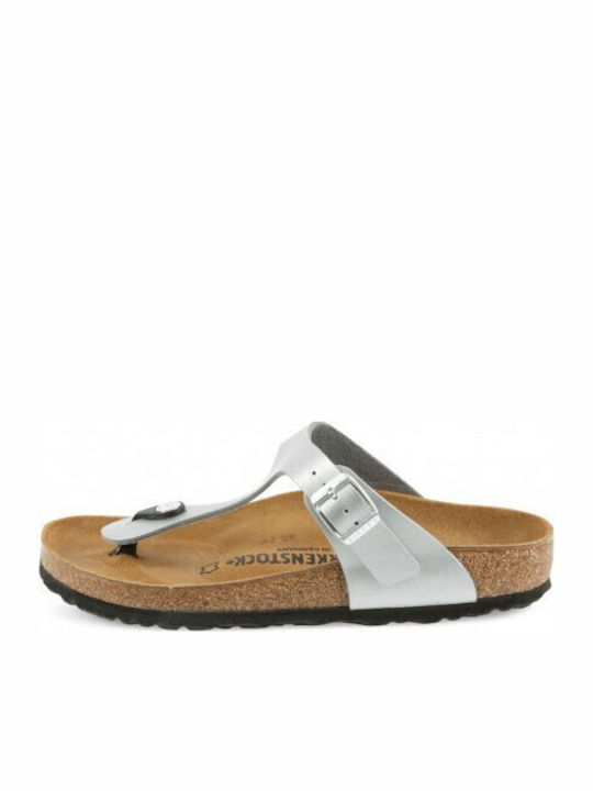 Gizeh Birko-Flor Women's Flat Sandals Anatomic in Silver Color Regular Fit