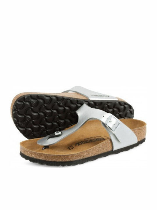 Gizeh Birko-Flor Women's Flat Sandals Anatomic in Silver Color Regular Fit