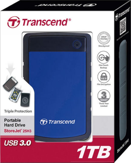 Transcend StoreJet 25H3 USB 3.0 External 2.5" HDD 1TB Blue