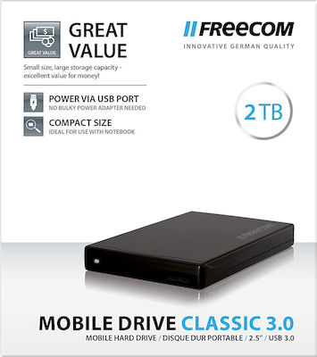 Freecom Mobile Drive Classic 3.0 USB 3.0 Extern HDD 2TB 2.5" Negru