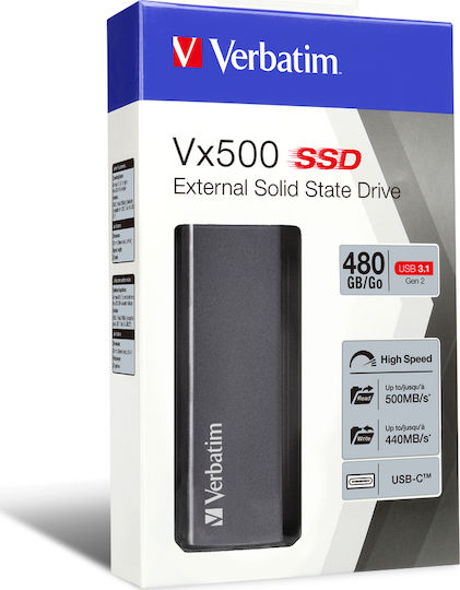 Verbatim Vx500 USB 3.1 / USB-C Εξωτερικός SSD 480GB M.2 Ασημί