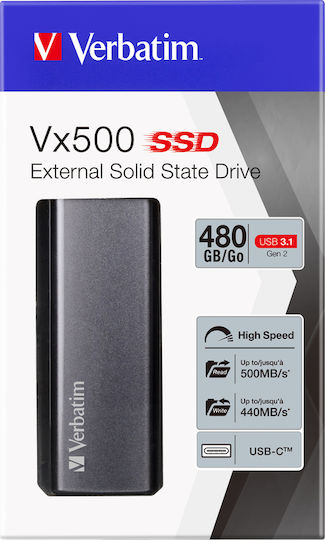Verbatim Vx500 USB 3.1 / USB-C Εξωτερικός SSD 480GB M.2 Ασημί