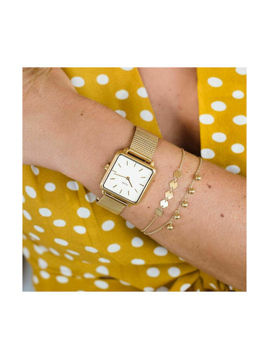 Cluse La Garconne Gold Mesh / White Watch with Gold Metal Bracelet