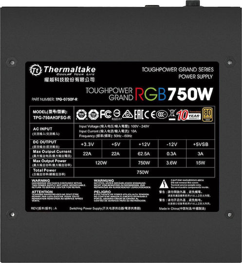 Thermaltake Toughpower Grand RGB 750W Μαύρο Τροφοδοτικό Υπολογιστή Full Modular 80 Plus Gold