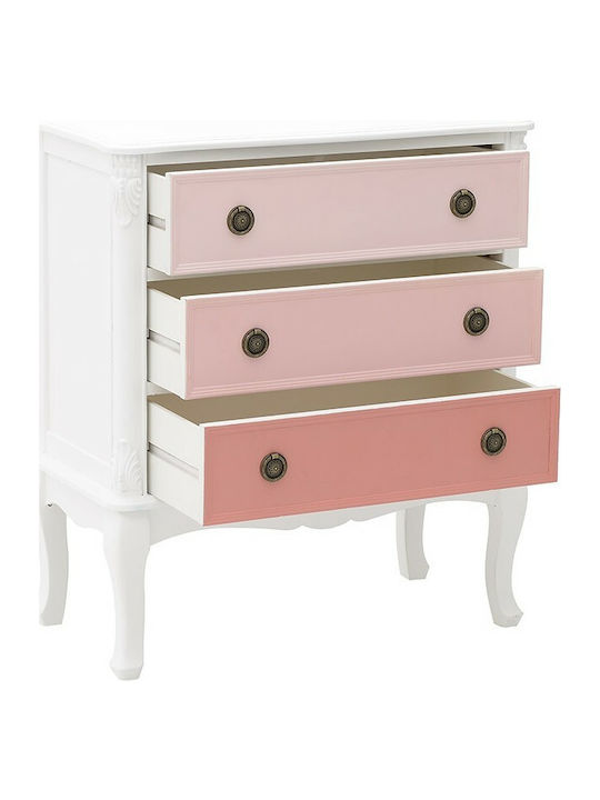 Wooden Chest of Drawers with 3 Drawers Pink 76x38x86cm