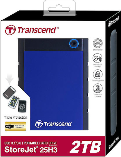 Transcend StoreJet 25H3 USB 3.0 Външен HDD 2000ГБ 2.5" Син