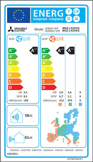 Mitsubishi Electric MSZ-LN VG Aparat De Aer Condiționat Inverter 12000 BTU A+++/A+++ Cu WiFi Și Tehnologie Plasma Quad Plus Roșu Rubin