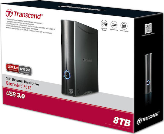 Transcend StoreJet 35T3 USB 3.0 Εξωτερικός HDD 8TB 3.5" Μαύρο