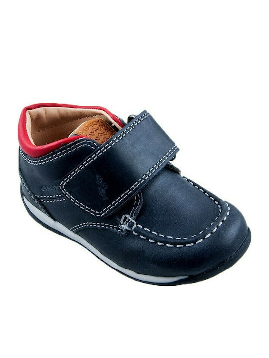 Geox Kids Leather Anatomic Boots with Hoop & Loop Closure Navy Blue