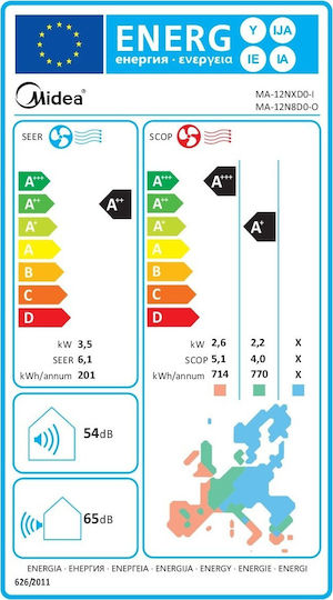 Midea Κλιματιστικό Inverter 12000 BTU A++/A+ με Ιονιστή και WiFi