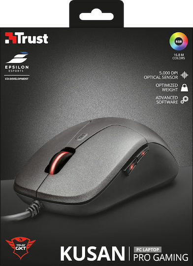 Trust GXT 180 Kusan Pro RGB Gaming Ποντίκι 5000 DPI Γκρι