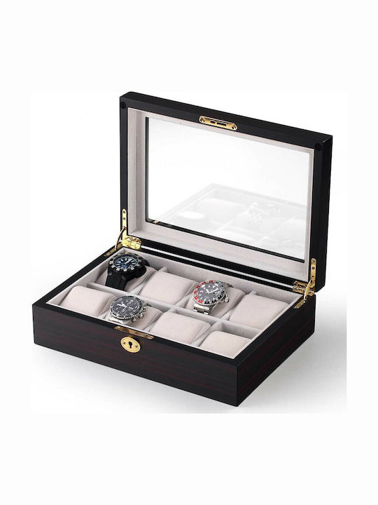 Rothenschild Wooden Case with transparent lid for 8 watches in Black color RS-2105-8E