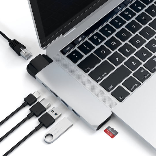 Satechi Двоен USB-C Докинг станция с HDMI 4K PD Ethernet Сребрист (ST-TCPHES)