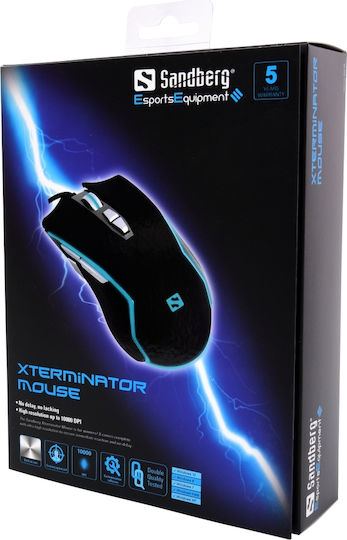 Sandberg Xterminator Mouse RGB Gaming Ποντίκι 10000 DPI Μαύρο