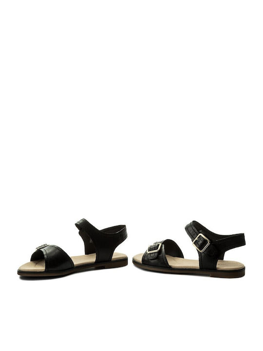 Bay Primrose Leder Flache Sandalen für Damen in Schwarz Farbe