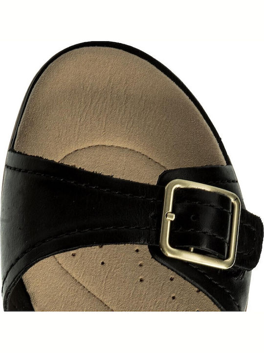 Bay Primrose Leder Flache Sandalen für Damen in Schwarz Farbe