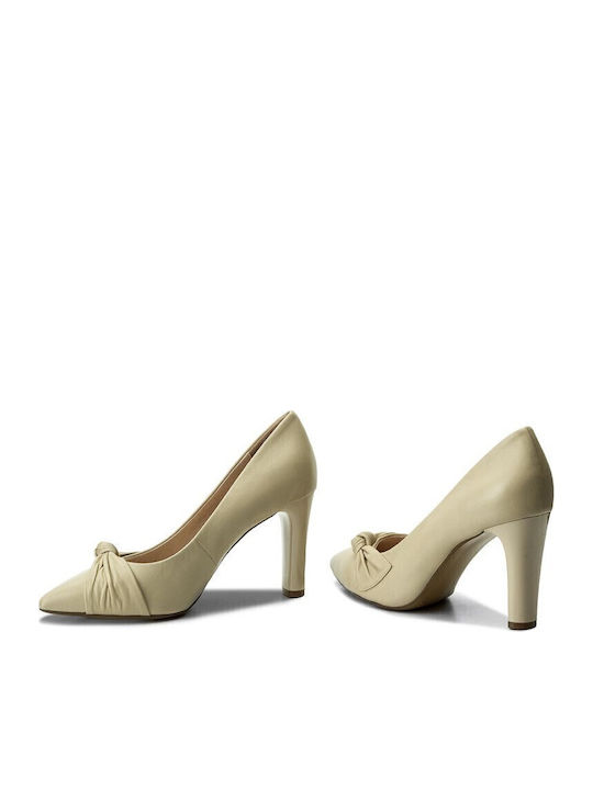 Leder Spitze Zehe Pumps Beige