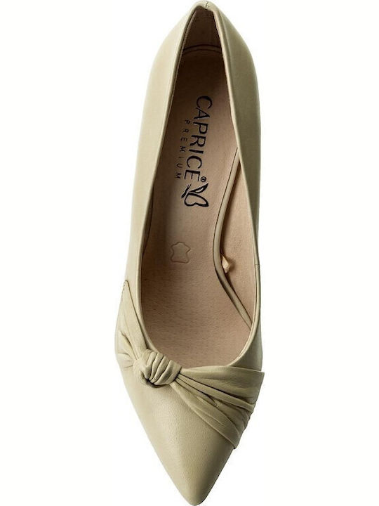 Leder Spitze Zehe Pumps Beige