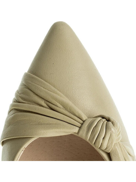 Leder Spitze Zehe Pumps Beige