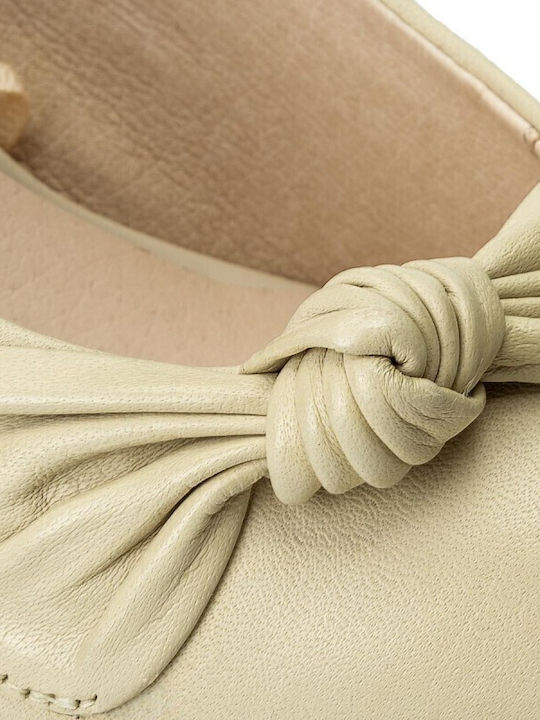 Leder Spitze Zehe Pumps Beige