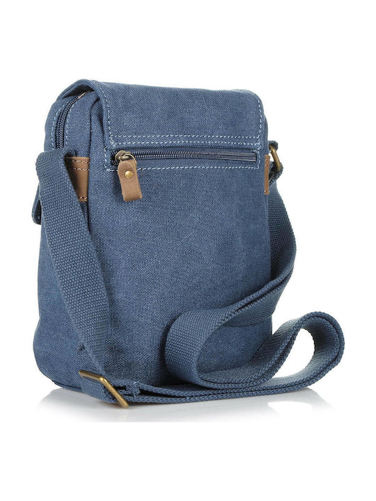 Diplomat Fabric Messenger Bag with Magnetic Clasp & Adjustable Strap Blue 18x9x23cm