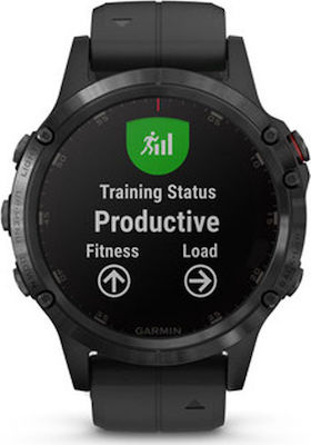Garmin Fenix 5 Plus Stainless Steel 47mm Αδιάβροχο Smartwatch με Παλμογράφο (Μαύρο)