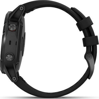 Garmin Fenix 5 Plus Stainless Steel 47mm Αδιάβροχο Smartwatch με Παλμογράφο (Μαύρο)