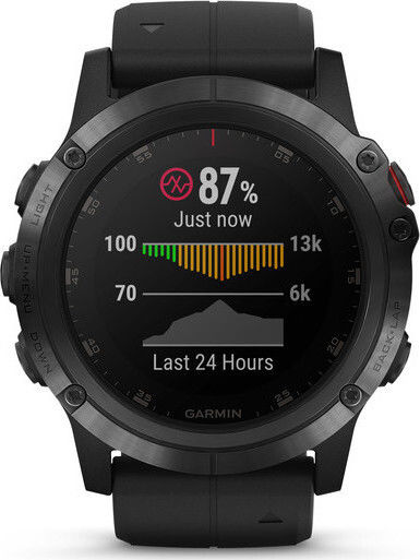 Garmin Fenix 5 Plus Stainless Steel 51mm Αδιάβροχο Smartwatch με Παλμογράφο (Μαύρο)