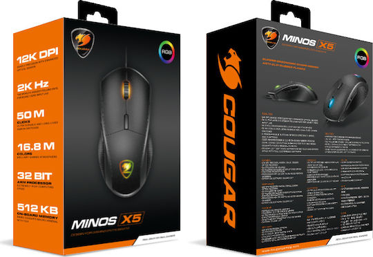 Cougar MINOS X5 RGB Геймърска Мишка 12000 DPI Черен