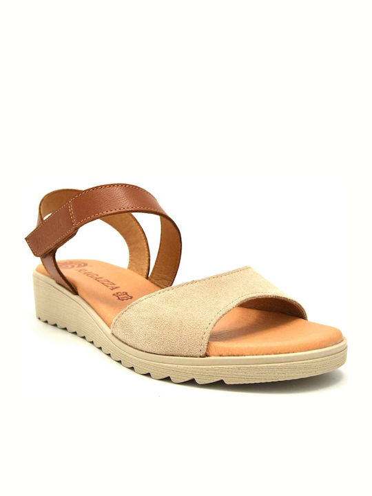 Women's Leather Ankle Strap Platforms Tan/beige