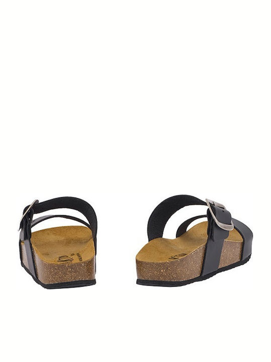 Leather Women's Flat Sandals Anatomic Flatforms in Black Color