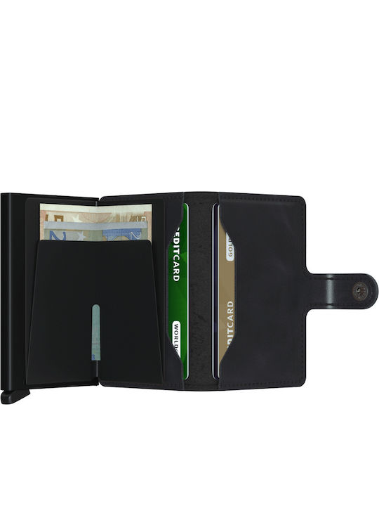 Miniwallet Vintage Δερμάτινο Ανδρικό Πορτοφόλι Καρτών με RFID και Μηχανισμό Slide Μαύρο