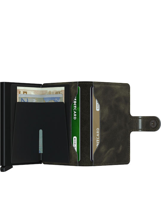 Miniwallet Vintage Δερμάτινο Ανδρικό Πορτοφόλι Καρτών με RFID και Μηχανισμό Slide Χακί