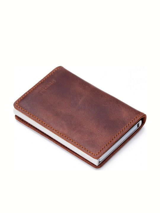 Slimwallet Vintage Leather Men's Wallet Cards with RFID and Slide Mechanism Coffee Open