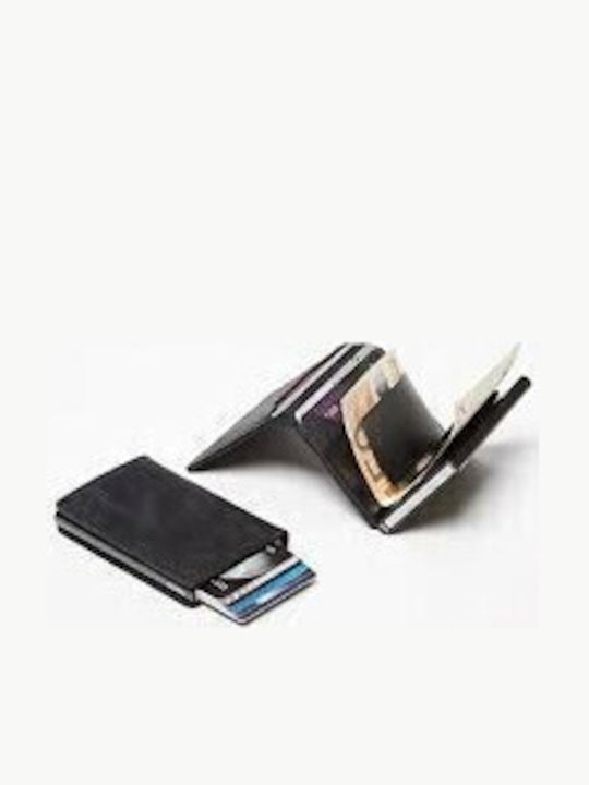 Slimwallet Vintage Leather Men's Wallet Cards with RFID and Slide Mechanism Black