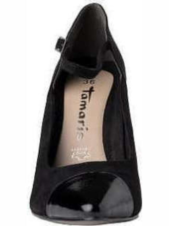Suede Pointed Toe Heels with Stiletto Heel and Strap Black