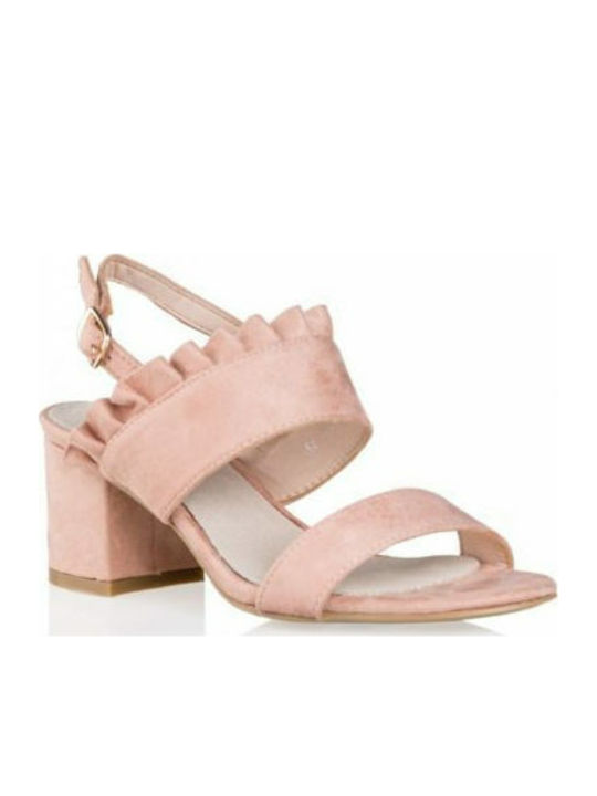 Envie Shoes Suede Women's Sandals Pink with Chunky Medium Heel