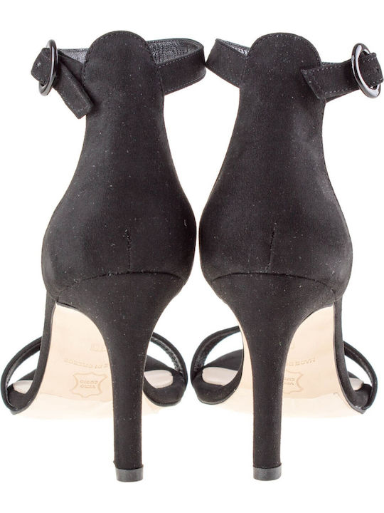 Suede Women's Sandals with Ankle Strap Black