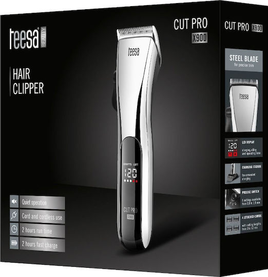 Teesa Cut Pro X900 Profesională Reîncărcabilă Mașină de Tuns Argintie TSA0523