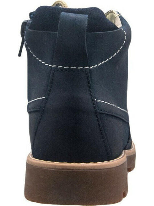Comet Moon Y Leather Kids Boots with Zipper Navy Blue